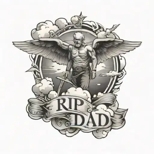 Rip Dad With Clouds And Angles Flying