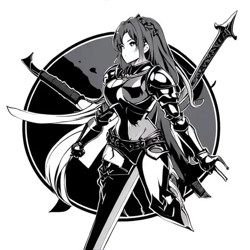 Anime Girl In Knight Suit Of Armor Side Profile With Sword