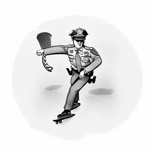 Skateboarding Police Officer In A Vintage Tattoo Style