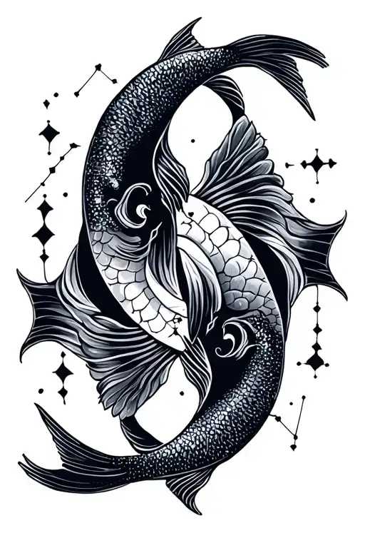 Tarus And Pisces Symbol With Constellation Intertwined