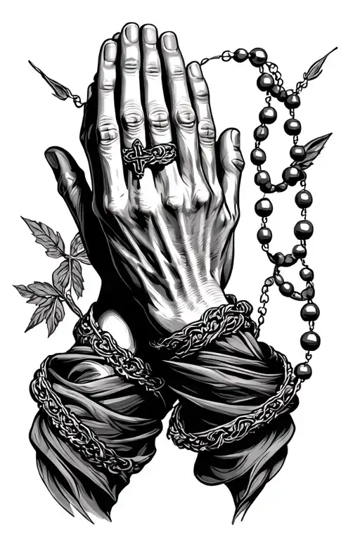 Two Praying Hands With Rosary Wrapped