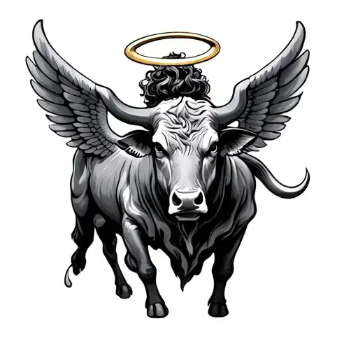 Bull With Wings And Halo Symbolizing My Grandfather
