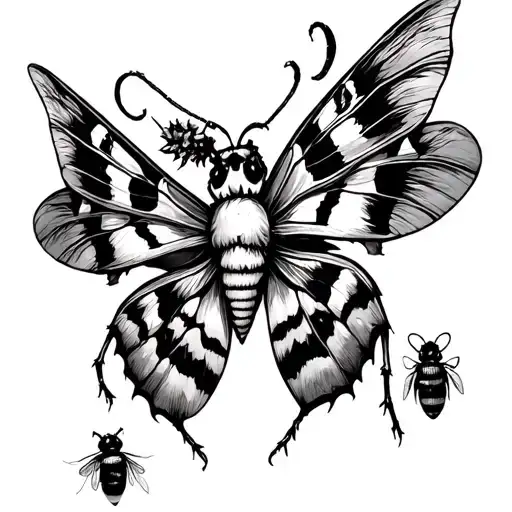 Death Moth With A Bee Tattoo Black And White Goth Cute Style