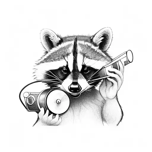 A Raccoon Playing Vinyl Records On A Black-grey Background