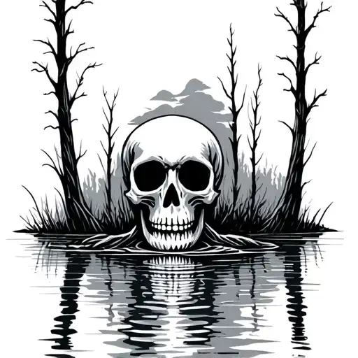 Skeleton Reflection In A Lake Reflecting