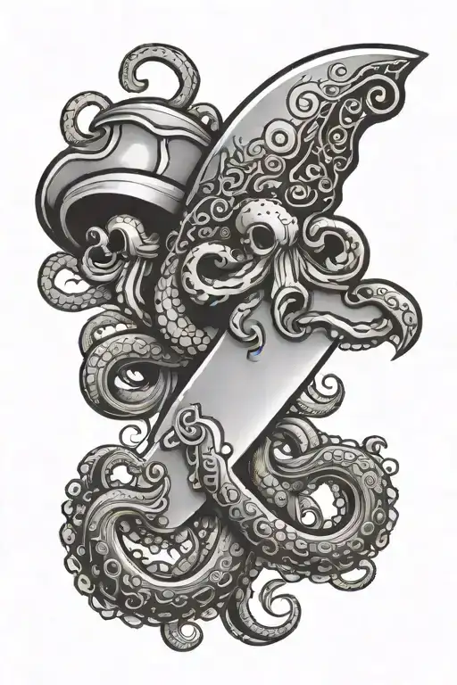 A Chef's Knife With An Octopus On It