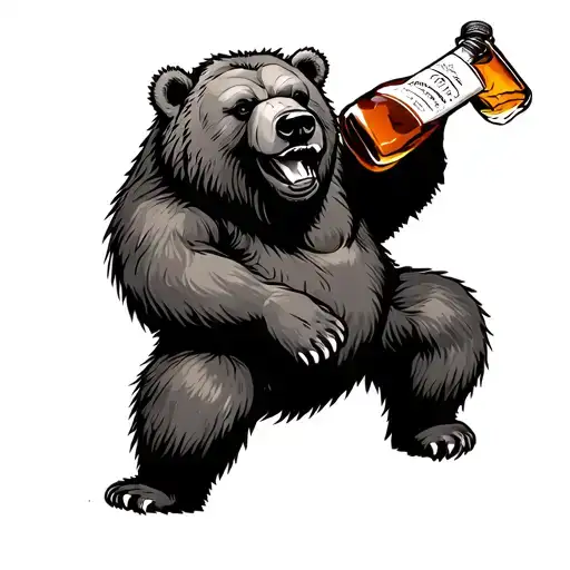 Kodiak Bear Holding Bottle Of Bourbon