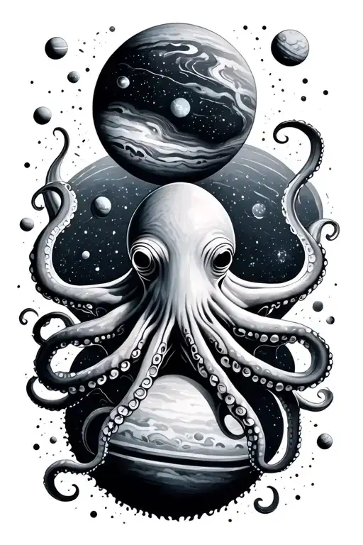 Octopus Surrounded By The Solar System Planets