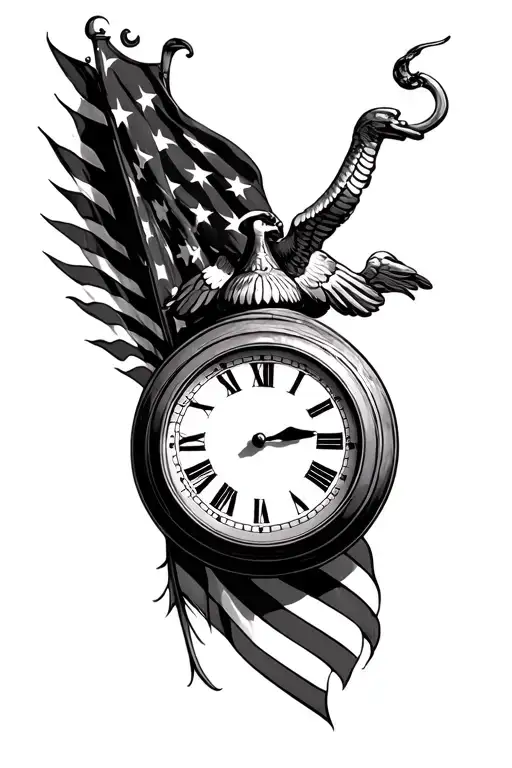 American Flag With Clock On Top