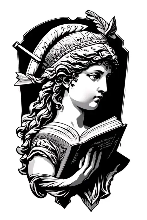 Artemis Beautiful Statue Head Profile Holding A Book