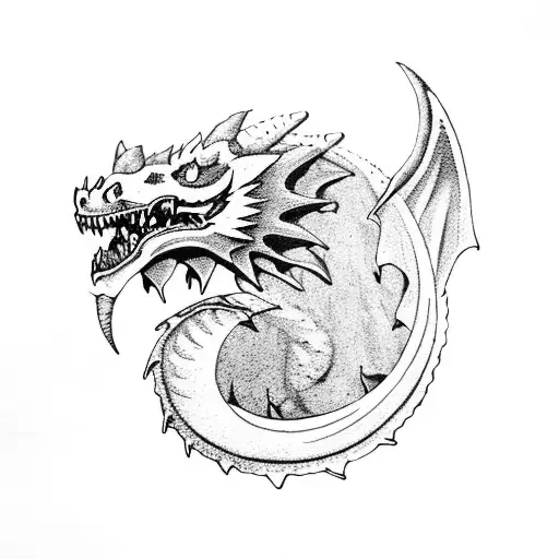 A Fierce Dragon Emerging From A Crescent Moon