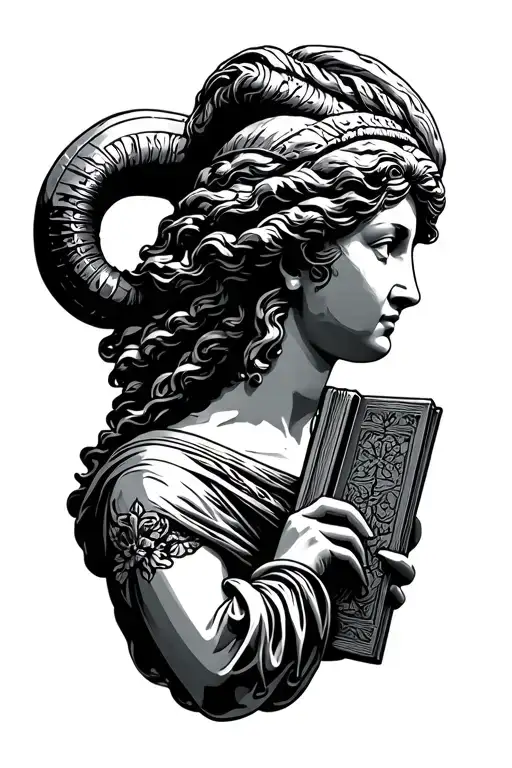 Artemis Beautiful Statue Head Profile Holding A Book