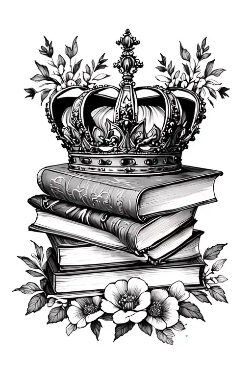 Crown And Books Surrounded By Florals