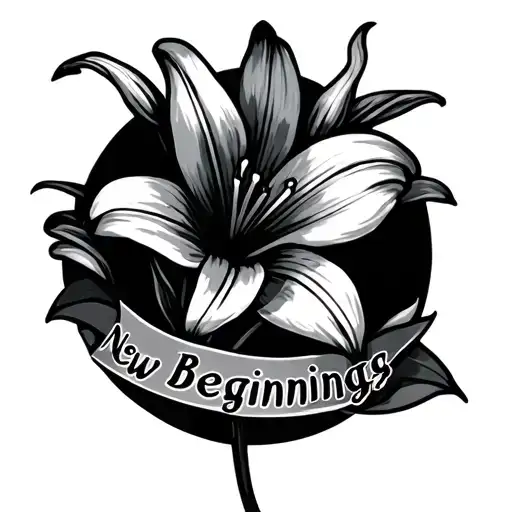 Tattoo Design With A Small Lily With The Words New Beginnings Under It