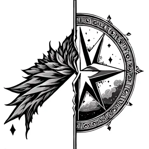 North Star Split In Half With Hourglass In Middle