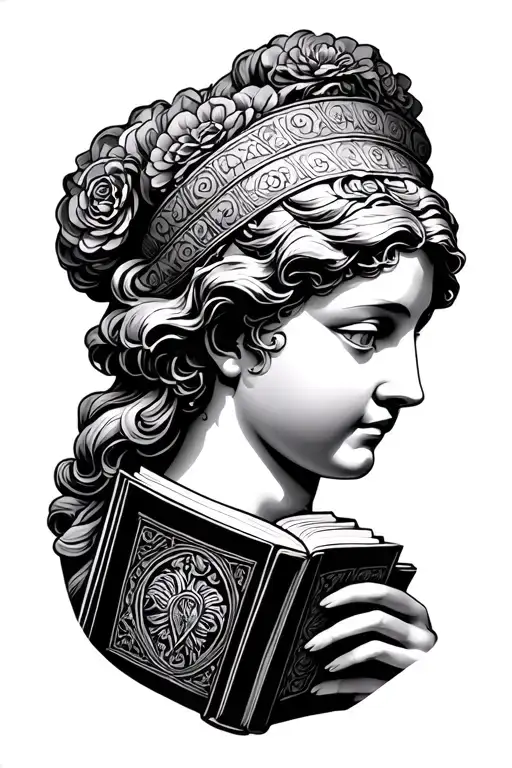 Artemis Beautiful Statue Head Profile Holding A Book