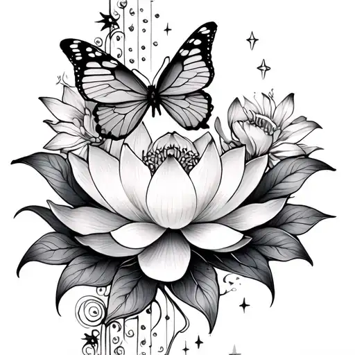 Spine Tattoo Lotus Flower Butterfly's Flowers And Stars Vertically Going Down The Spine