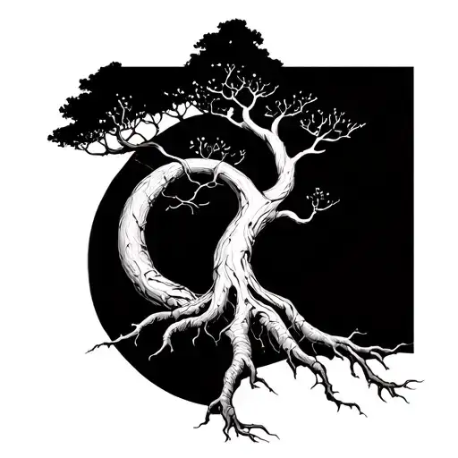 Yggdrasil Tree With Big Beautiful Branches And Interwoven Roots