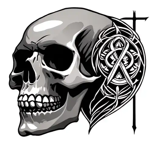 Skull With Farther Daughter Nordic Symbol In The Middle