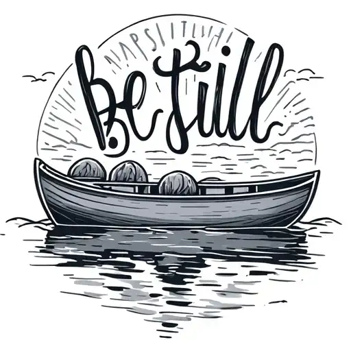 One Line Art With The Words Be Still And A Rowboat