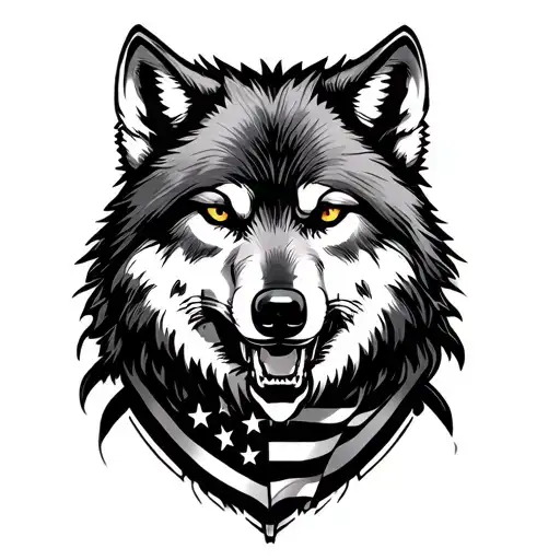 Outlaw Wolf Usa Flag Around Neck