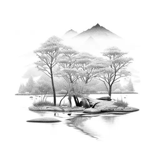 A Serene Forest Scene With A Hidden Brown Trout Swimming In A Crystal-clear Stream