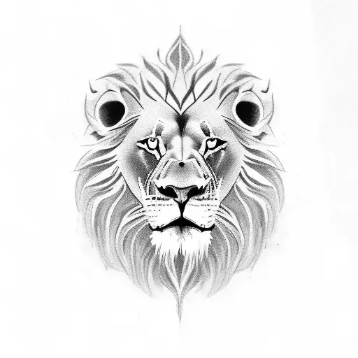 Lion's Face In Black And Grey With A Latin Kings Symbol Incorporated