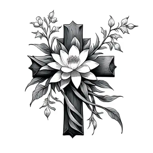 A Simple Cross Made Will Verse Psalms 71 With Water Lilies And Larkspur Wrapped Around The Cross