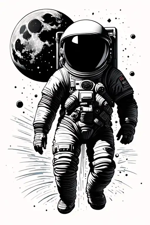 Astronaut Floating In Space And Moon