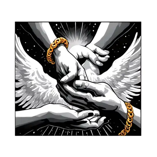 Hand Reach Another From Heaven With A Gold Bracelet