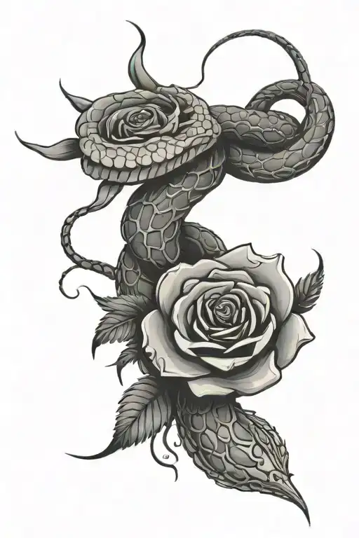 Snake With Open Around Rose With Thorns