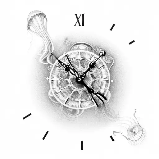 A Delicate Clock Mechanism Intertwined With Graceful Jellyfish Tentacles