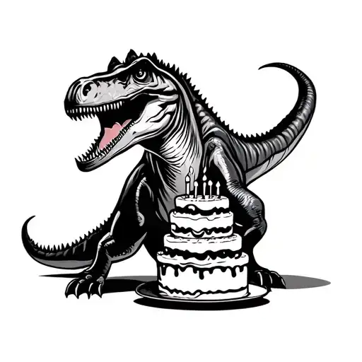 Dinosaur Eating A Birthday Cake