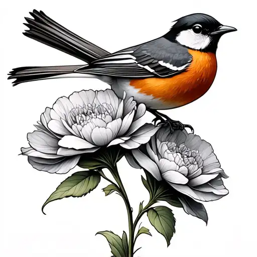 Carnation With A Robin Bird