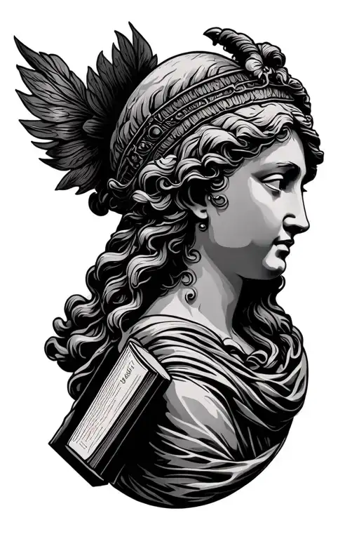 Artemis Beautiful Statue Head Profile Holding A Book