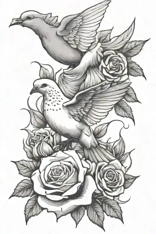 Dove And Roses Blooming