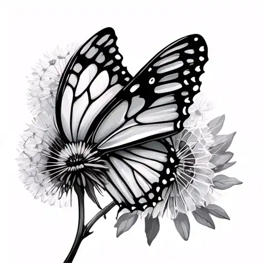 Small Butterfly With Dandelion Flower Blooming Cherry Blossom