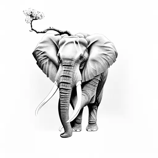 Elephant With Cherry Blossom Flowers