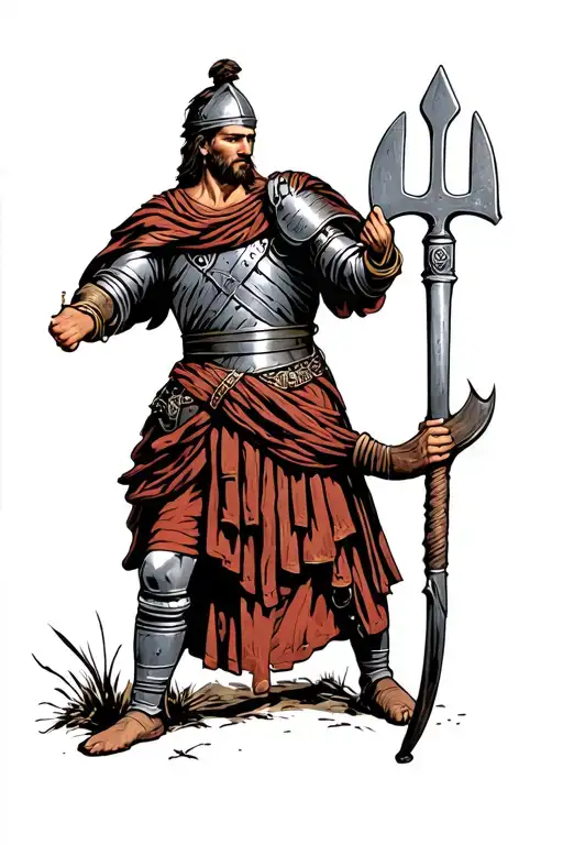 Roman Soldier Holding Farmimg Tools