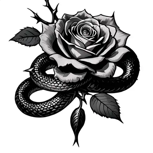Snake Around Rose With Thorns