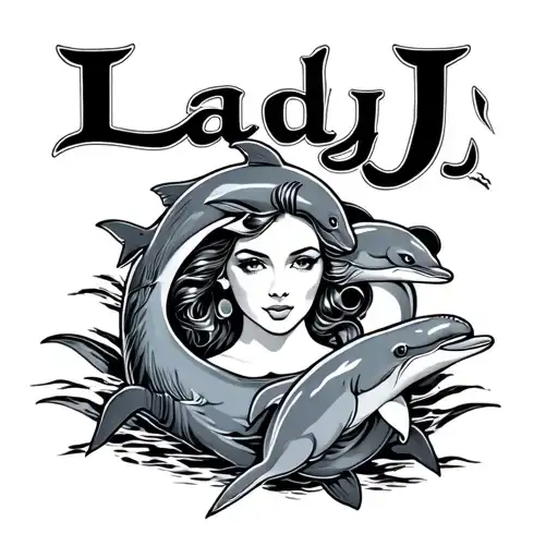 The Word Lady J With Dolphins Around It