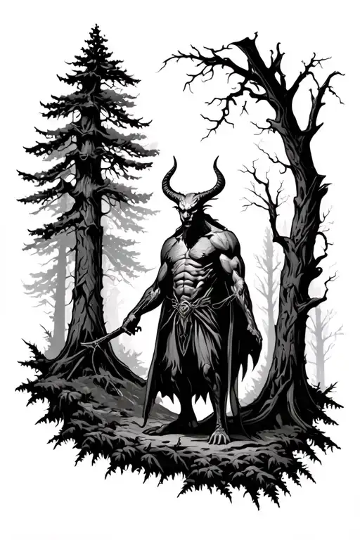 Devil Standing In A Forest Landscape