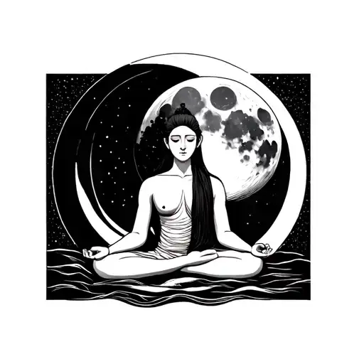 A Monge Meditating With A Growing Moon Behind