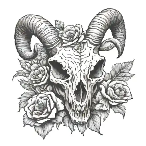 Goat Skull With Poppies