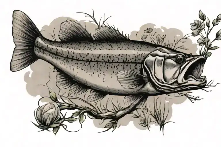 Bass Chasing Bait Around A Tree Branch And Grass