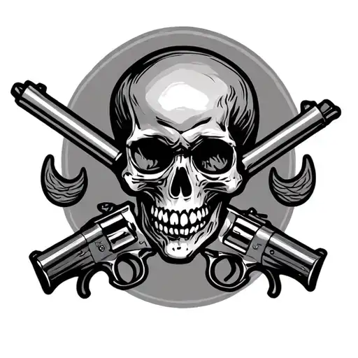 Skull With 2 Revolvers Crossed In Front