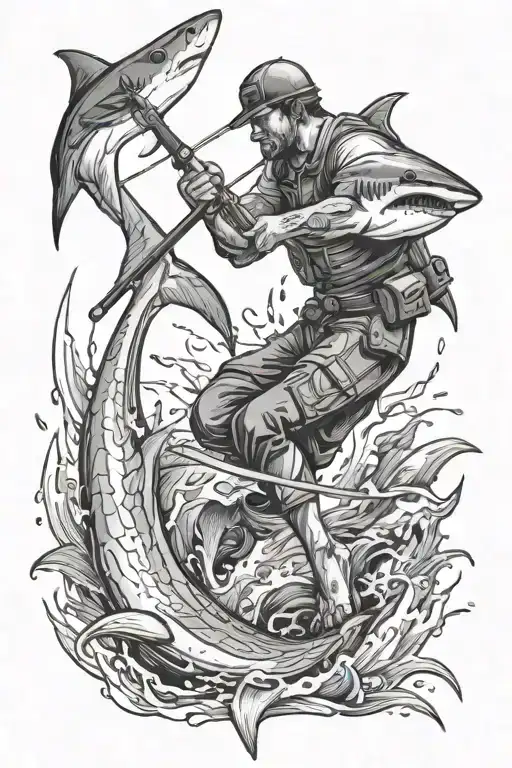 Spearfisherman Fighting A Shark