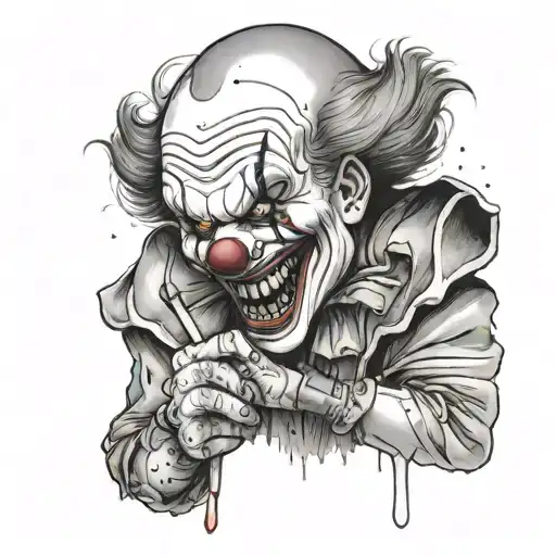 A Sinister Clown Holding A Blood-stained Scalpel In A Dark Alley