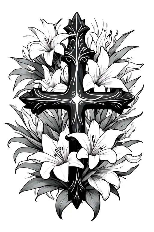 Cross Surrounded By Lily Flowers