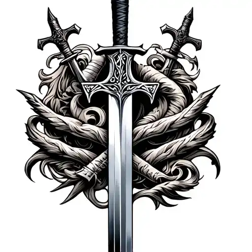 Vicking Symbols With Sword And Eloane On The Sword